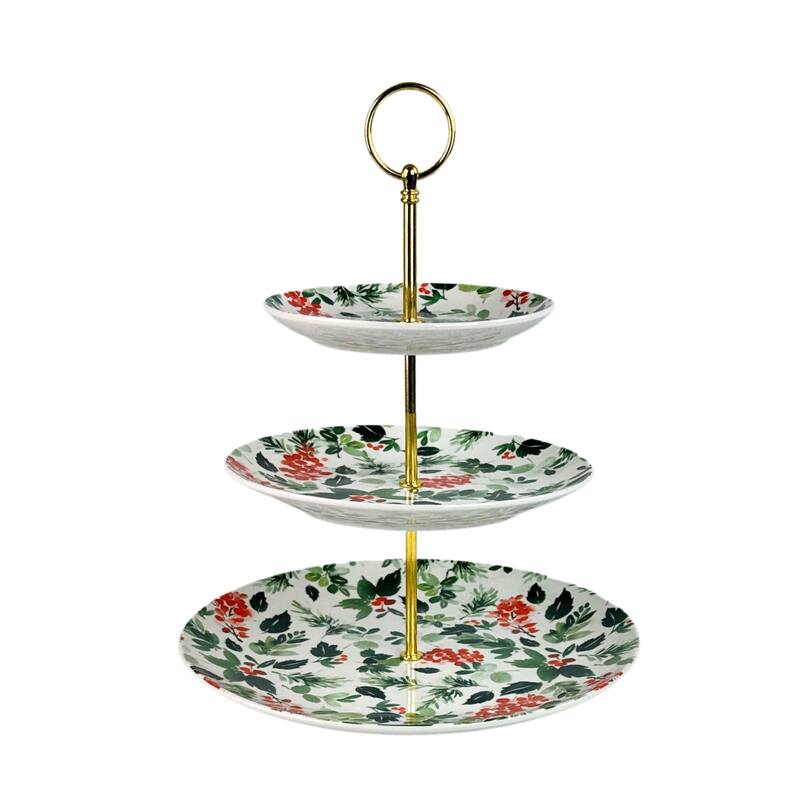 10 Strawberry Street Holly 3-Tier Serving Stand - Green/Red - 1 Piece