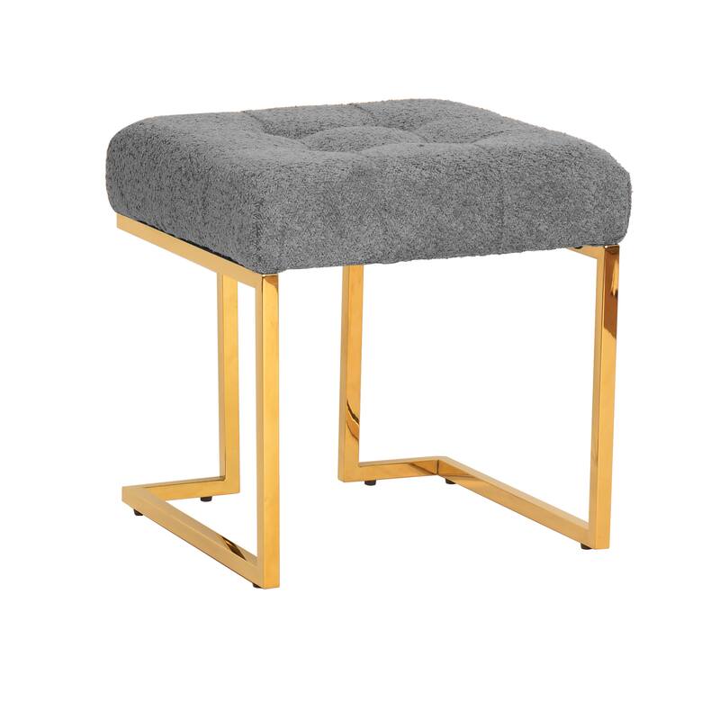 Art Deco Tufted Velvet Upholstered Stool with Stainless Steel Legs - 17.8"L x 17.8"W x 18.5"H