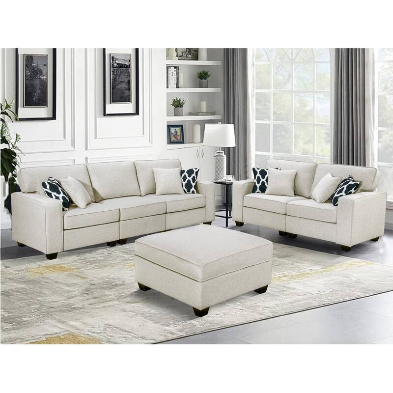 Flexible Combination Modular Sectional Sofa Living Room Set - Cream