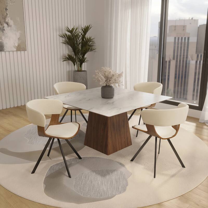 Nymia Upholstered Dining Chair with Saddle Seat - Velvet or Leather Accent Chair with Open Back and Iron Legs Set of 4