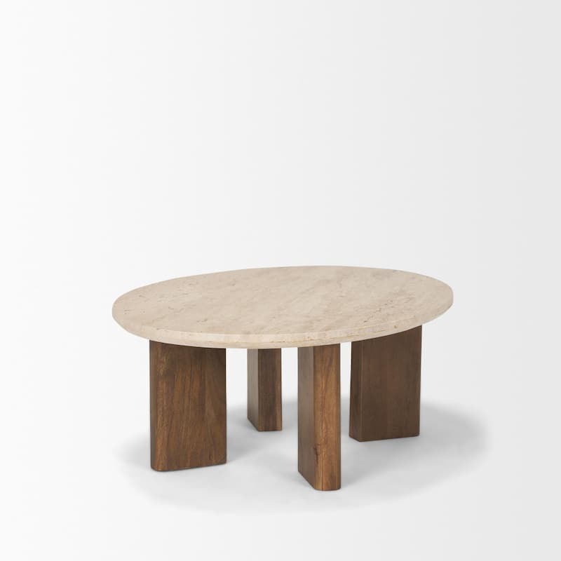 Syona Travertine Mango Wood leg Oval Coffee table - 44.0L x 30.0W x 16.0H