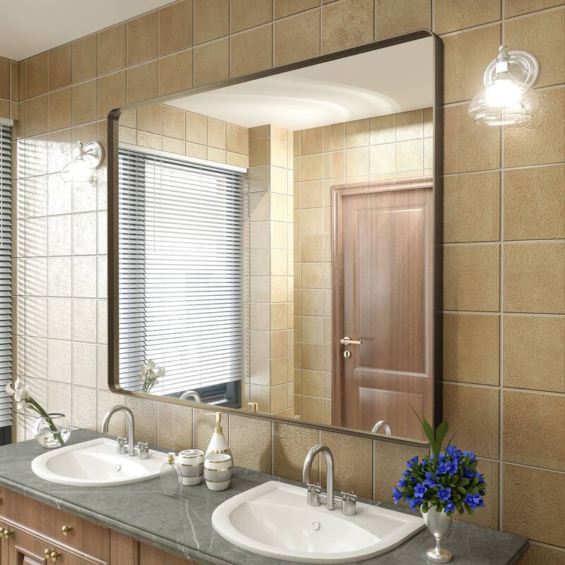 Modern Metal Frame Wall Mounted Bathroom Vanity Mirror - 48x40 - Bronze