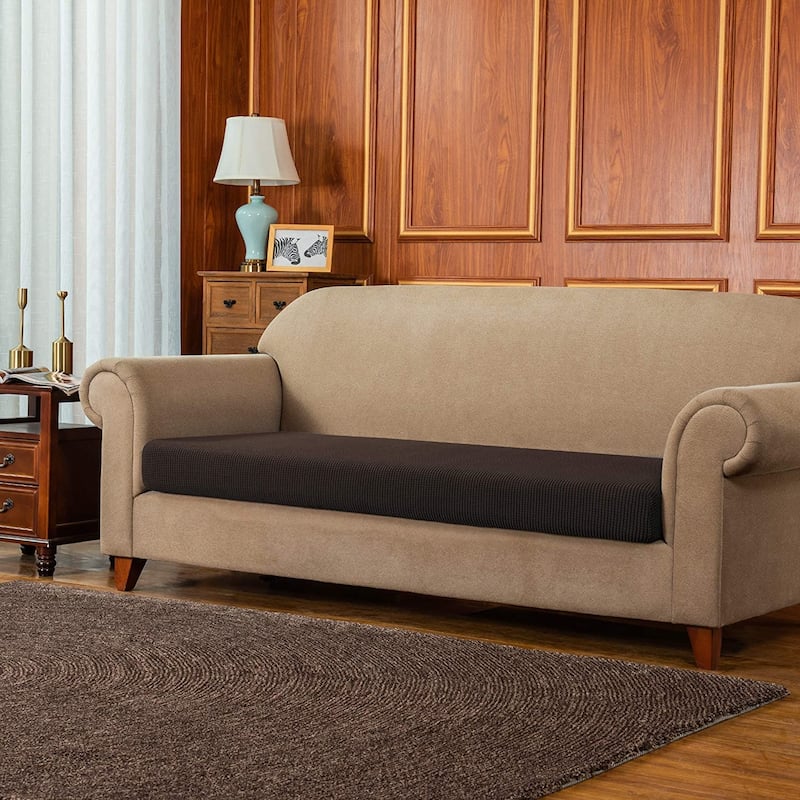 Subrtex Stretch Loveseat Cushion Cover Textured Grid Furniture Covers - Chocolate