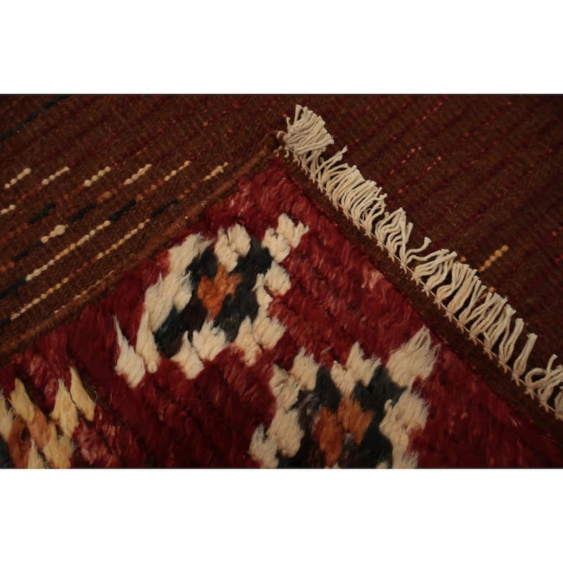 Hand Knotted Oriental 100% Wool Carpet Modern Tribal Red Moroccan Area Rug - 7' 6'' X 5' 11''