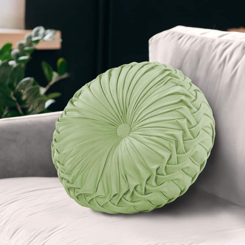 Gianny 18" Round Pleated Pillow - Green