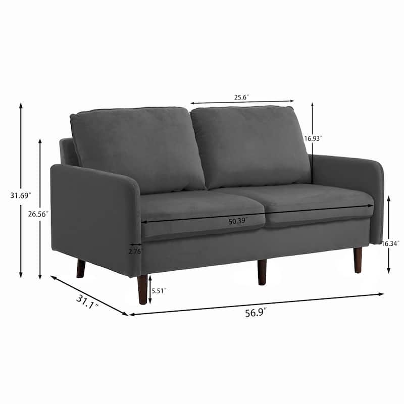 Velvet Loveseat Sofa With Wood Legs