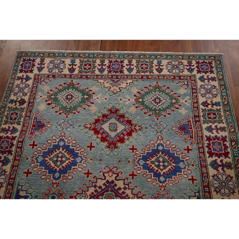 Traditional Blue Kazak Area Rug Handmade Wool Carpet - 5'1" x 6'10"