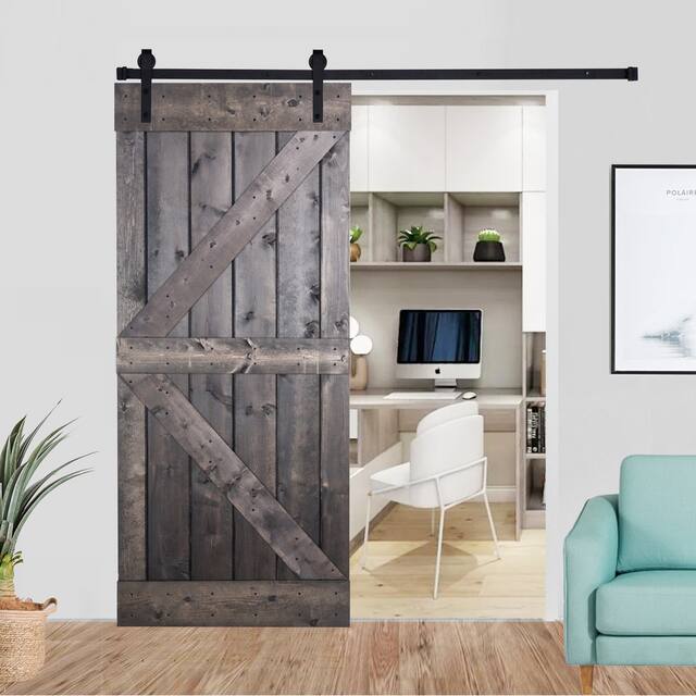 Paneled Wood Barn Door with Installation Hardware Kit - K2 Series