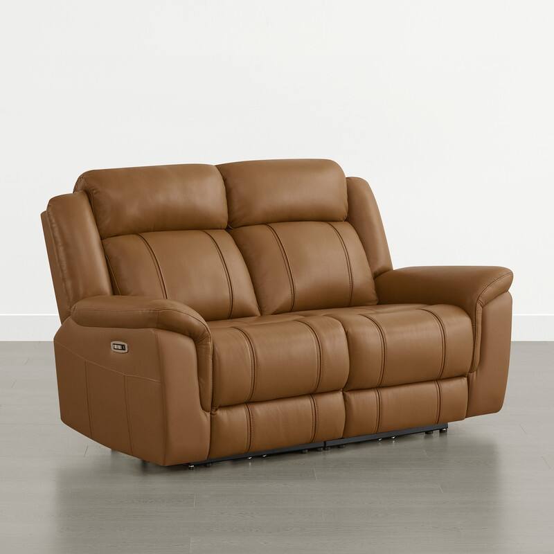 Spruce & Spring Genuine Leather Power Reclining Sofa with Optional Console & Flip-Down Table