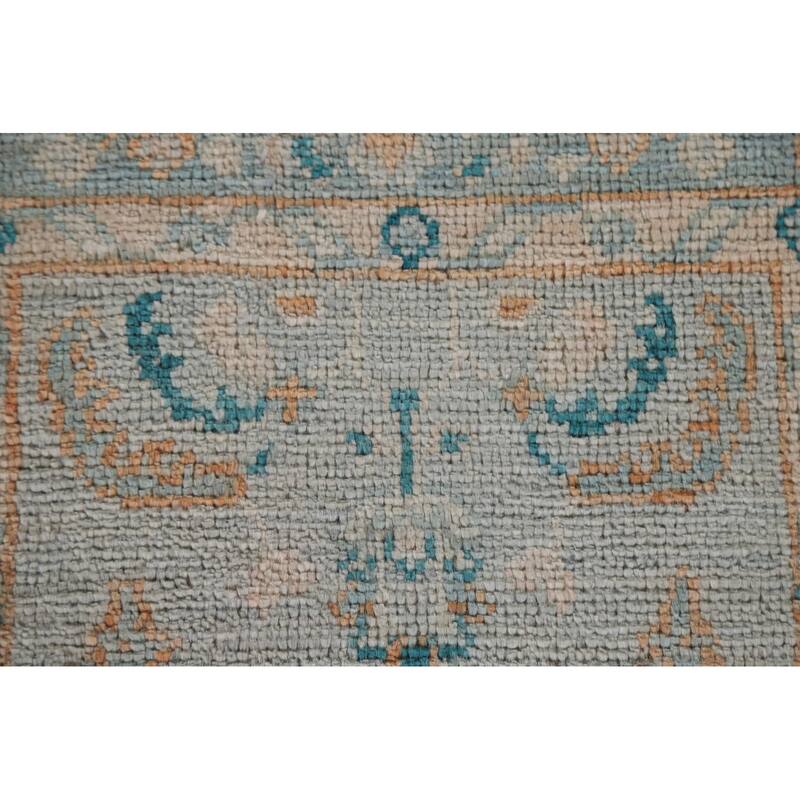 Light Blue Oushak Vegetable Dye Accent Rug Handmade Wool Carpet - 1'11"x 4'0"