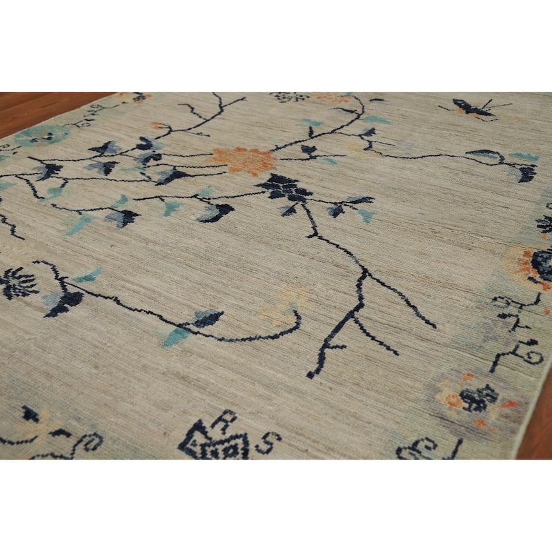 Hand Knotted Oriental 100% Wool Carpet Traditional Floral Beige & Ivories Art Deco Runner Rug - 14' 4'' X 4' 0''