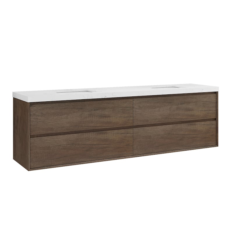 Sylphar 84 inch Bathroom Vanity with Sink, Floating Oak Cabinet with Stone Top