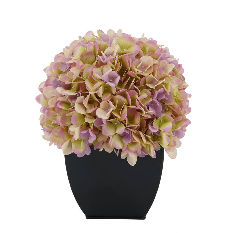 Faux Hydrangea in Black Tapered Zinc Cube