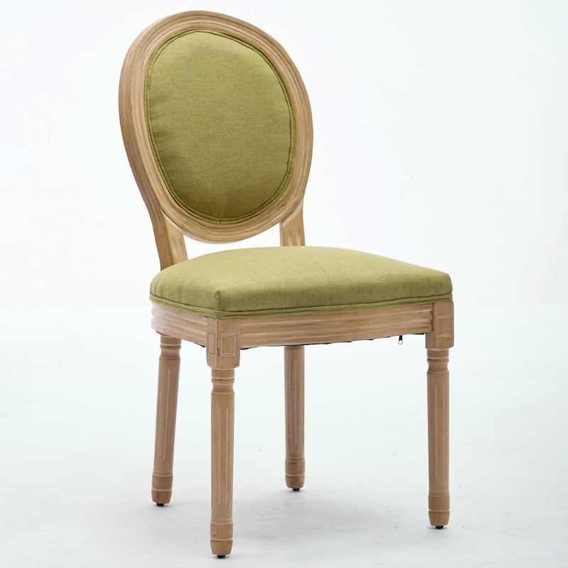 Set of 2 French Style Dining Chairs with Solid Wood Frame, Antique Painted Linen Fabric Back