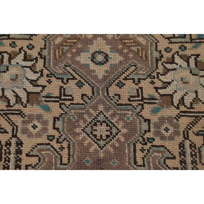 Geometric Tabriz Vintage Persian Area Rug Handmade Peach Wool Carpet - 6'5" x 9'5"