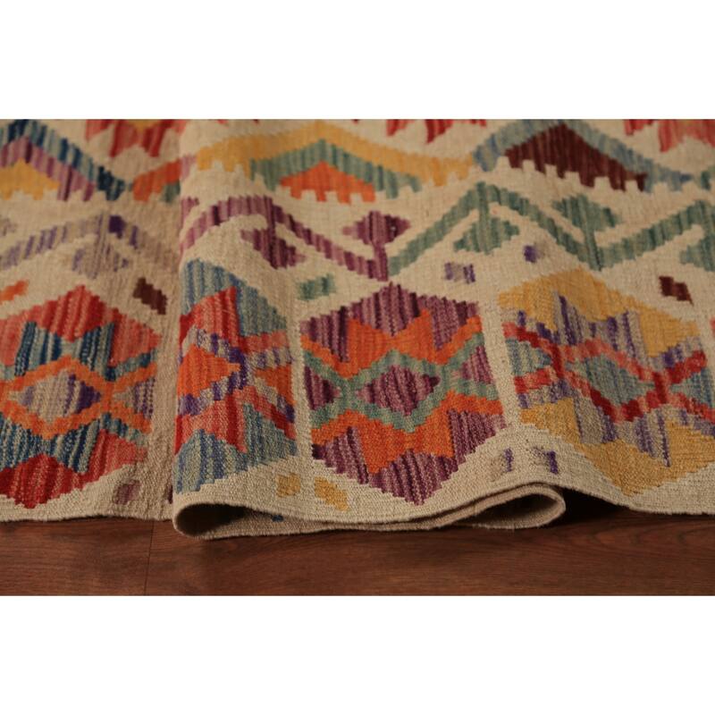Tribal / Geometric Kilim Oriental Rug Hand-Woven Wool Carpet - 9'11"x 12'10"