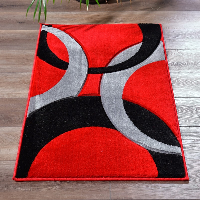 Miglena Contemporary Geometric Area Rug - 2'1'' X 3'3'' - Red/Black
