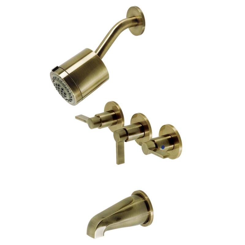 NuvoFusion Three-Handle Tub and Shower Faucet - Antique Brass
