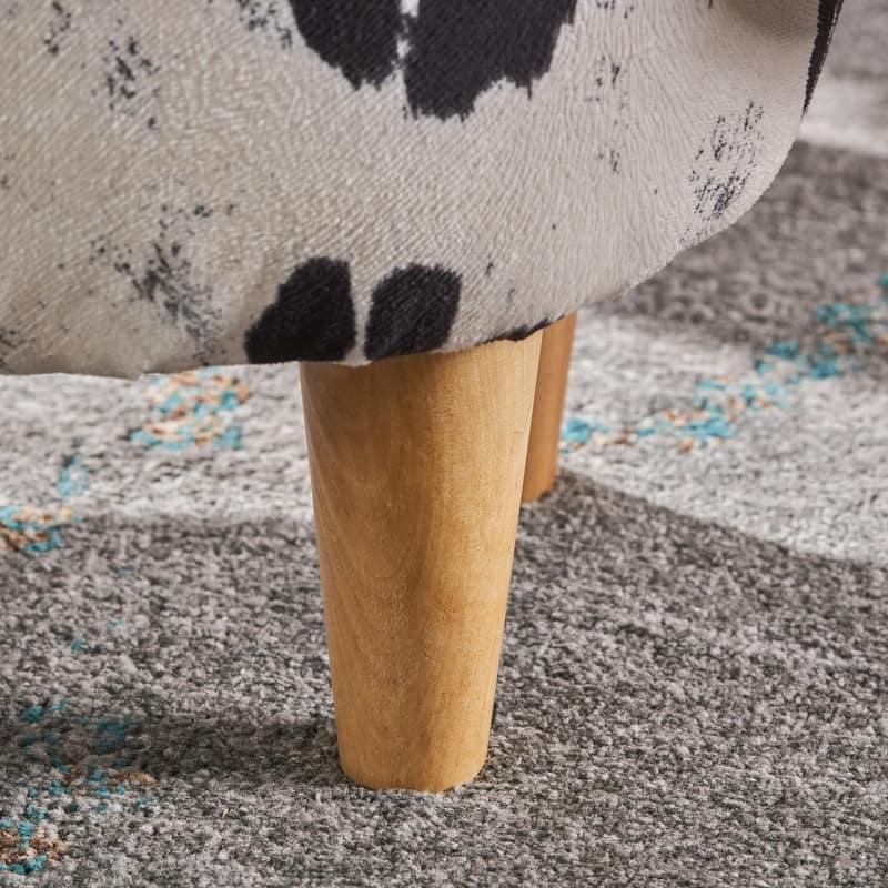 Christopher Knight Home Bessie Patterned Velvet Cow Ottoman, Black And White Cow Hide