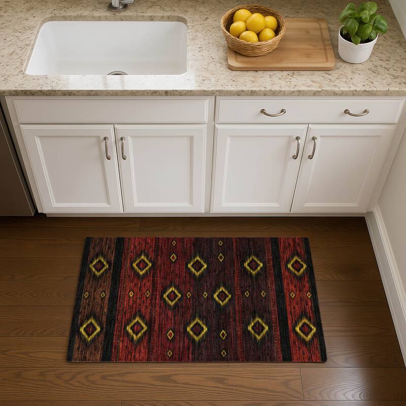 Premium Washable Super Soft Global Boho Mayfield Rug - Red - 1'8" x 2'6"