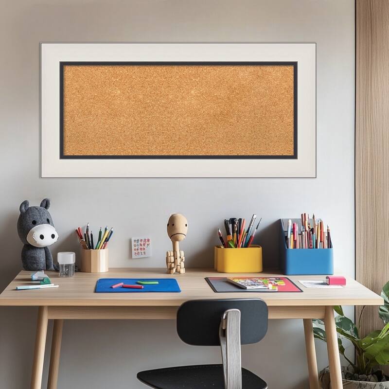 Ellie Silver Black Framed Cork Board - Bulletin Board, Organization Board, Pin Board