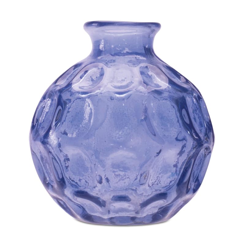 Set of Two Blue Glass Round Table Vases - 4.25