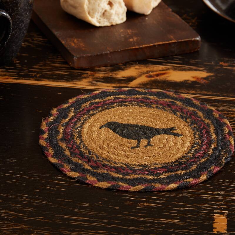 Heritage Farms Crow Jute Trivet 8 - Trivet 8 - Trivet 8 - Mustard Tan/Raven Black/Burgundy