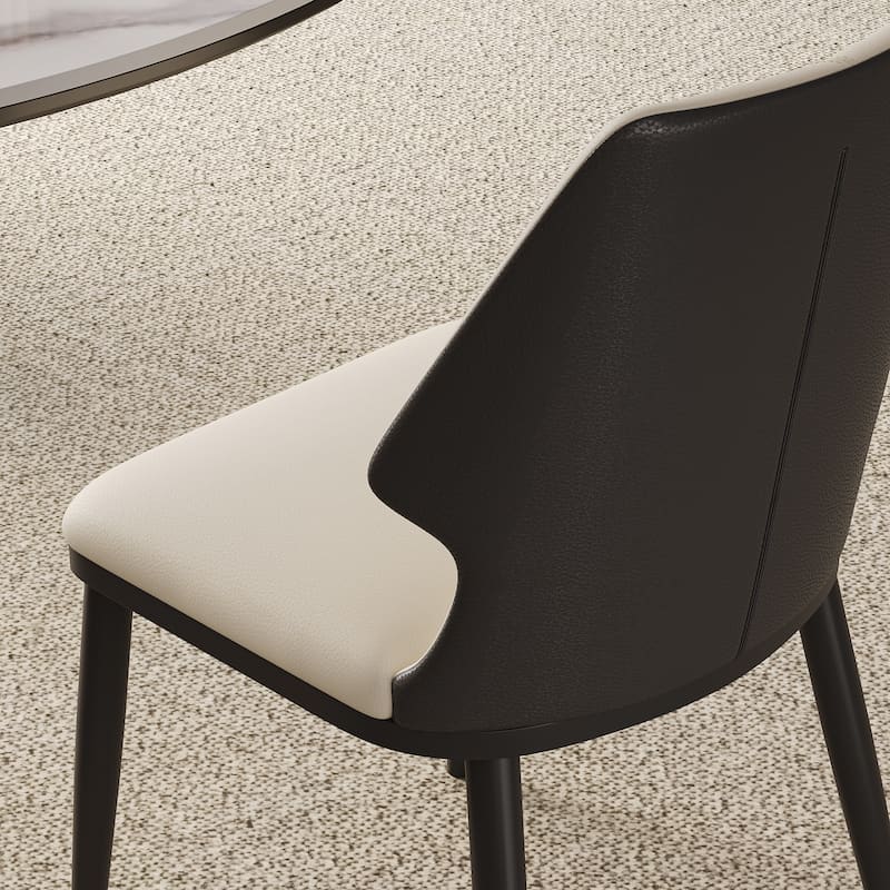 Faux Leather Dining Chairs Set of 2, Modern Upholstered Dining Room Chairs Armless Accent Chairs with Backrest, Metal Legs