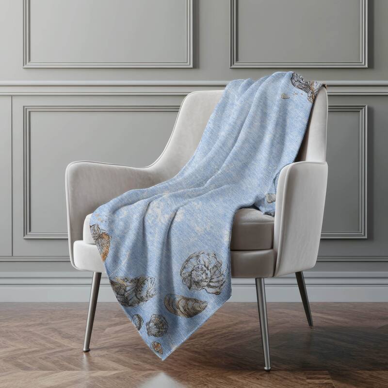 Premium Machine Washable ASB188 Seashell Border Sherpa Throw Blanket