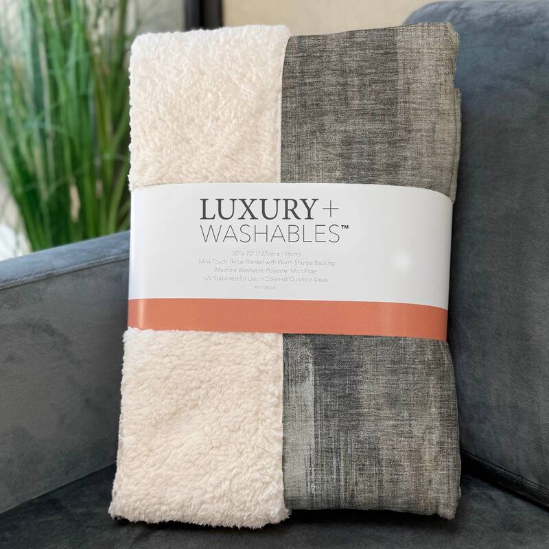 Premium Machine Washable Modern Brushstroke Sherpa Throw Blanket