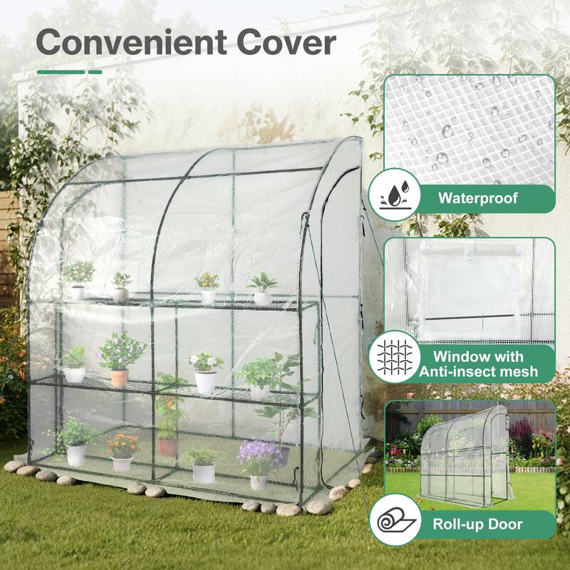 Aoodor 7x3x7 FT Portable Walk-in Greenhouse with Shelves, Steel Frame with PE Cover, Anchor and Ropes