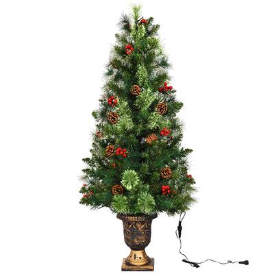 4 Ft Artificial Christmas Tree Pre-Lit Entrance Tree with LED Light