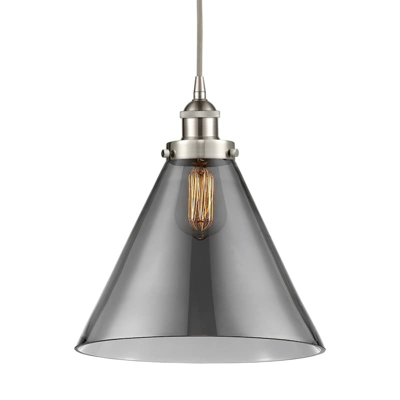 Innovations Lighting 616-1PH-15-12-L Cone Pendant Cone 12" Wide - Brushed Satin Nickel / Plated Smoke