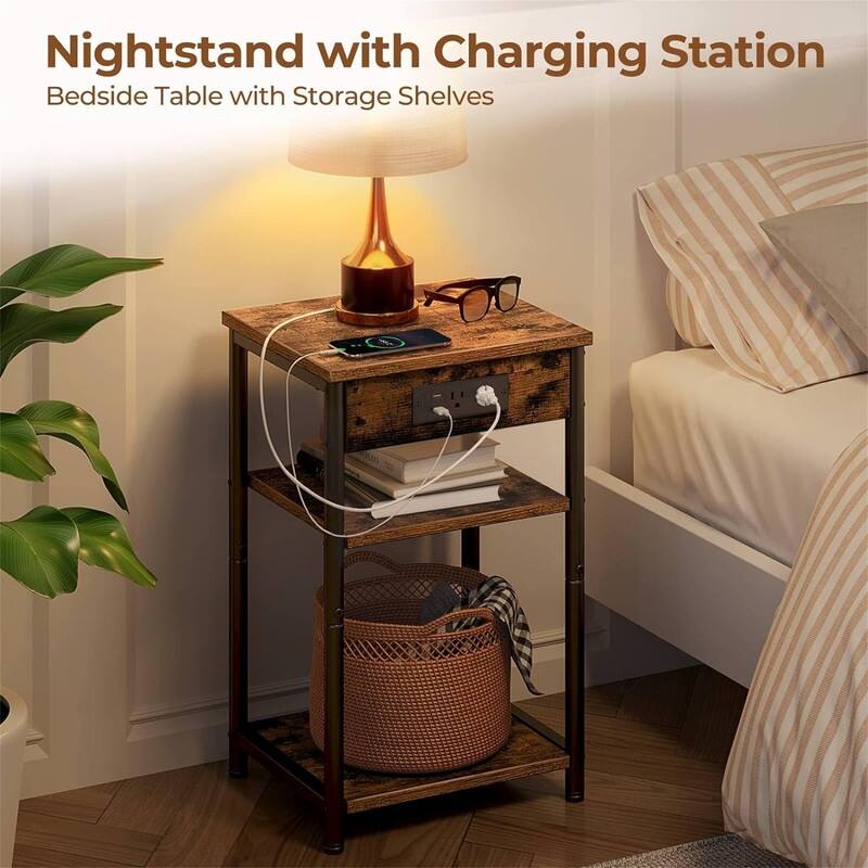 End Table with Charging Station - 11.8"D x 13.4"W x 22.8"H