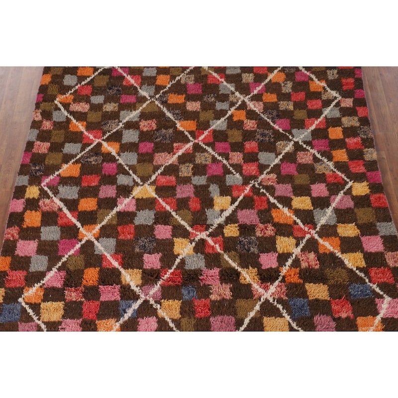 Checkered Moroccan Oriental Area Rug Handmade Wool Carpet - 6'10" x 10'6"
