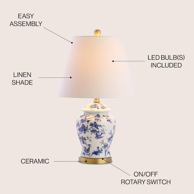 Penelope 22" Chinoiserie LED Table Lamp, Blue/White by JONATHAN Y