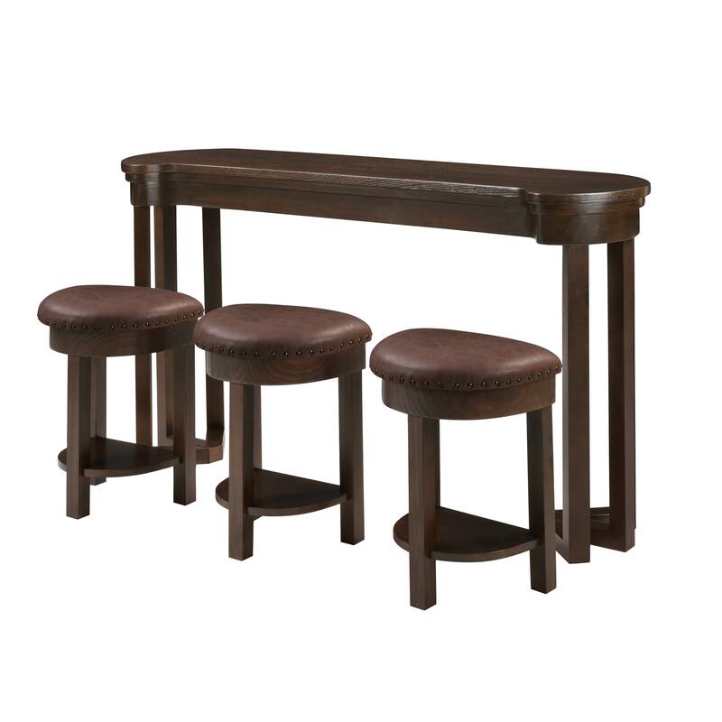 4 Piece Bar Table Set with 3 Bar Stools, Breakfast Table with 3 Padded Stools Solid Wood Counter Height Dining Table Set