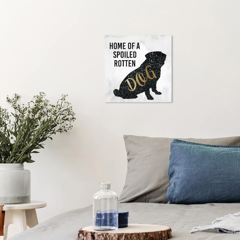 Wynwood Studio Canvas Animals Spoiled Dog Home Black and Metallic Gold Modern & Contemporary Wall Art Canvas Print