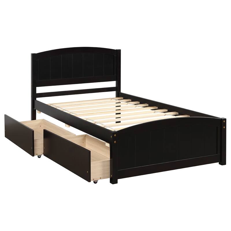 Wood Twin Size Platform Bed Solid Construction Twin Bed Frame