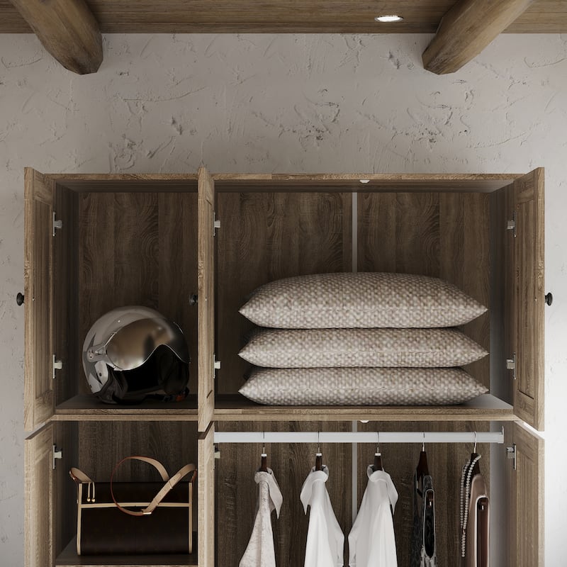 Rattan-Accented Wardrobe - Spacious Clothing Organizer with Style