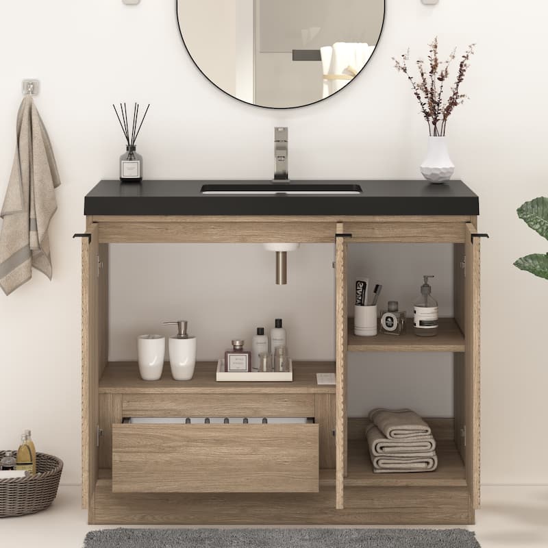 Milano 42" Freestanding (L) Bathroom Vanity with Black Acrylic Sink