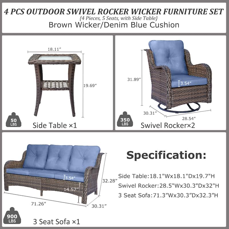 Wicker Patio Furniture Set-Patio Conversation Sets with Swivel Chairs