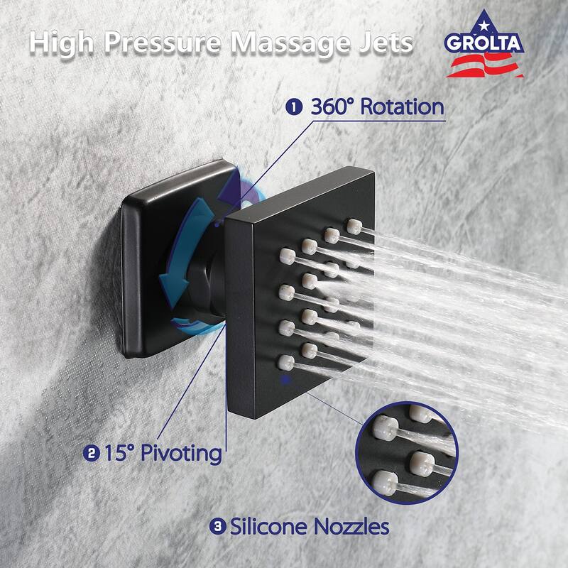 22" Rainfall Waterfall Digital Thermostatic Shower Faucet System w/ Jets, Sprayer, Slide Bar -MB - Matte Black