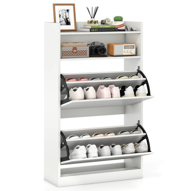 Costway Shoe Storage Cabinet with 2 Flip Drawers, Adjustable Removable - See Details - White - See Details