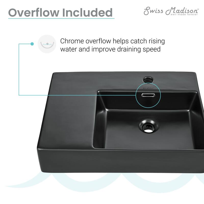 Angers 24 X 18 Ceramic Wall Hung Sink With Right Side Faucet Mount, Matte Black - 23.65" x 16.3" 5.7"