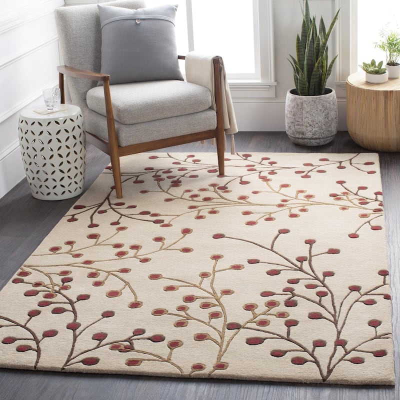 Livabliss Athena French Country Floral & Botanical Hand Tufted Area Rug - 7'6" x 9'6" - Burgundy