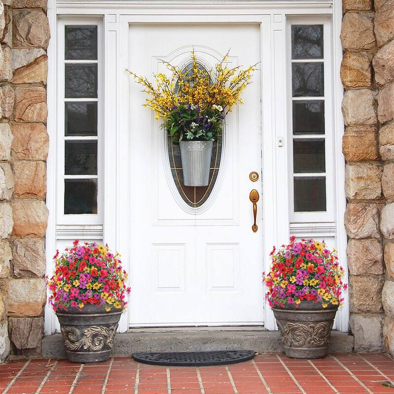 2Pcs Artificial Plant Flowers Bushes for Outdoors with Ground Spike - 15.75 inch