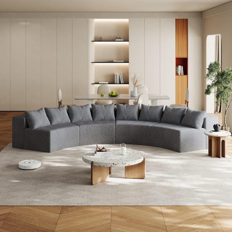 Semi Circular Shaped Sectional Sofa Modular Corduroy Fabric Couch, Free Combination
