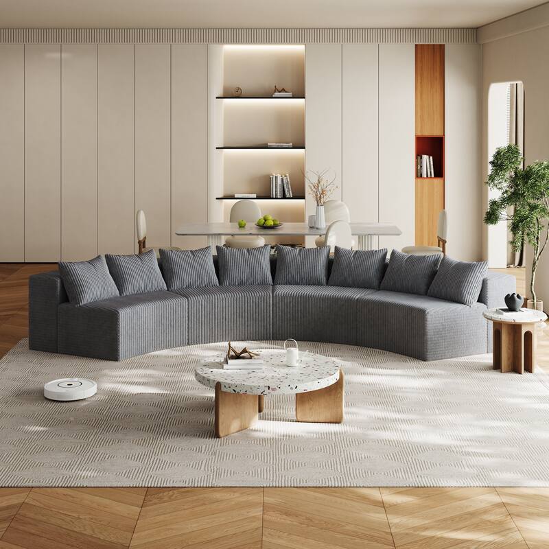 Symmetrical Curved Sectional Sofa Corduroy Modular Semi Circular Couch