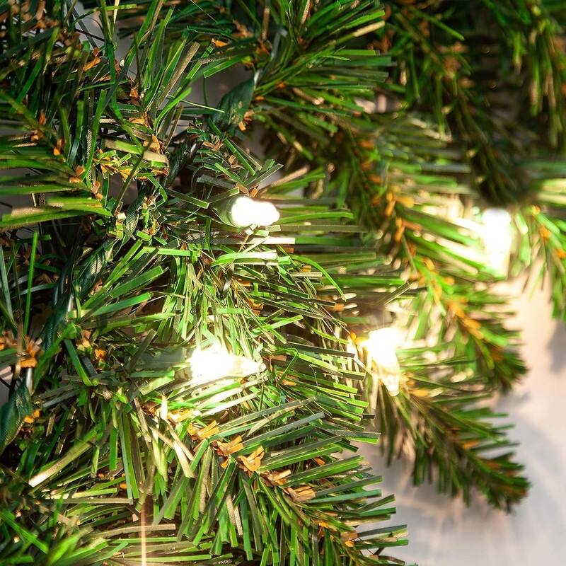 9 ft. Tall Green Plastic Prelit Artificial Christmas Garland with 50 LED Lights